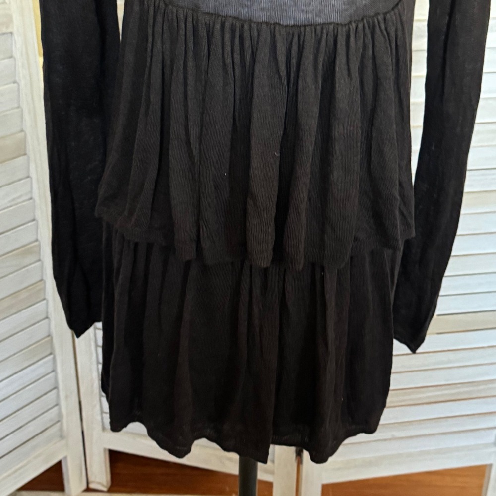 MOTH Women's Black Thin Knit Button Front Ruffle Duster Cardigan Sweater Medium‎ - Picture 7 of 13